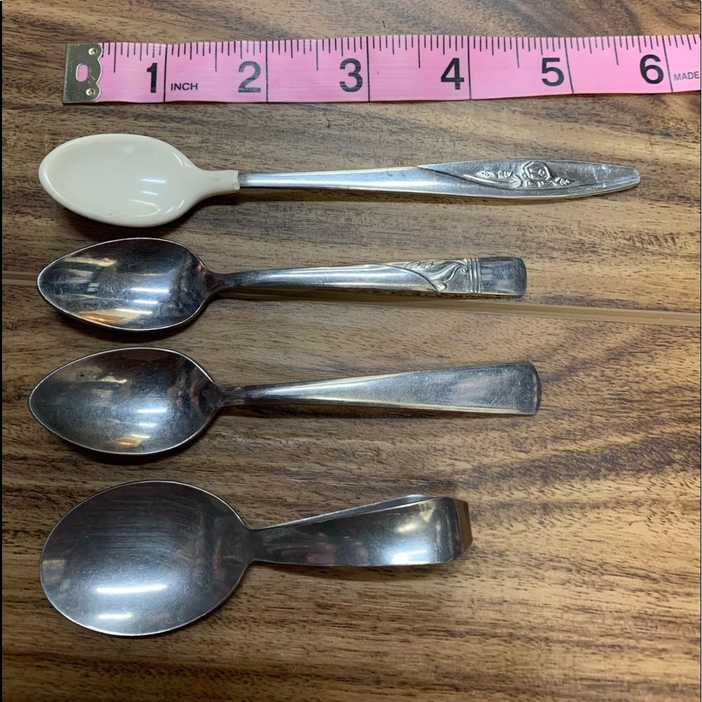 Lot of 4 vintage stainless steel baby spoons